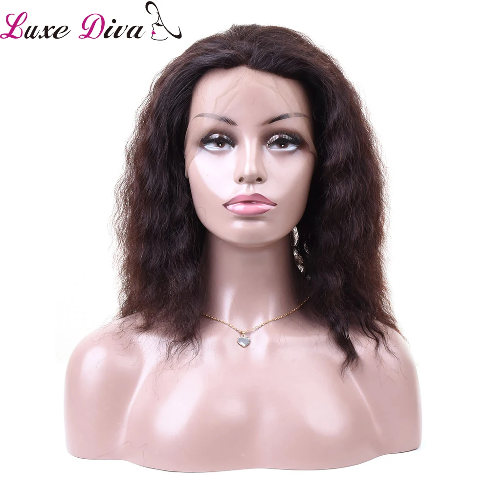 LUXEDIVA Синтетические волосы на кружеве человеческих волос парики для черный Для женщин не Реми перуанский глубокой вьющиеся волосы человека
