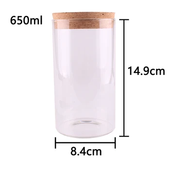 

650ml Kitchen Food Ingredient Candy Nuts Grain Glass Storage Bottle Terrarium Can Jar with Cork Stopper