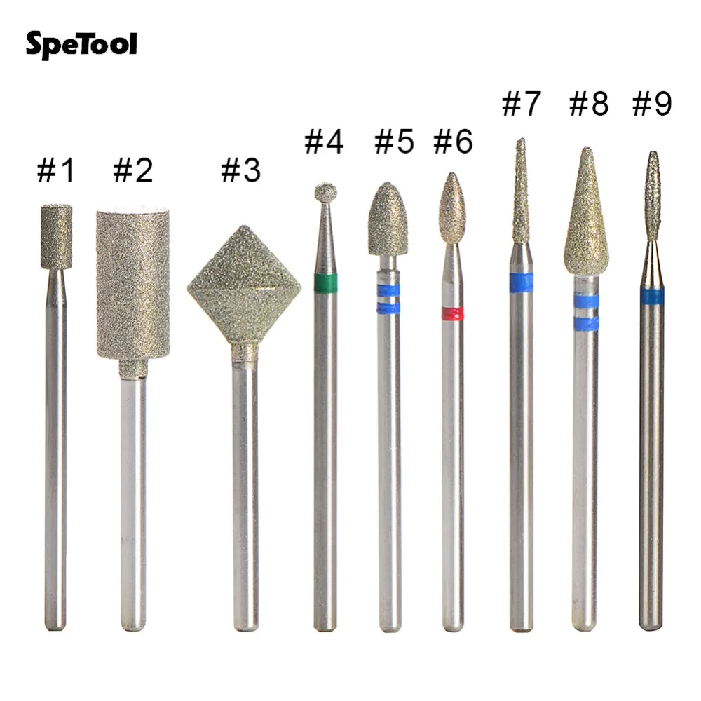 

SpeTool 2 Pcs Diamond Nail Drill Bit 9 Shapes Available Rotary Burr Electric Manicure Accessory Nail Art Salon Tool Pedicure