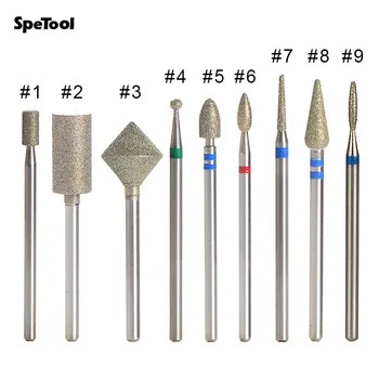 

SpeTool 2 Pcs Diamond Nail Drill Bit 9 Shapes Available Rotary Burr Electric Manicure Accessory Nail Art Salon Tool Pedicure