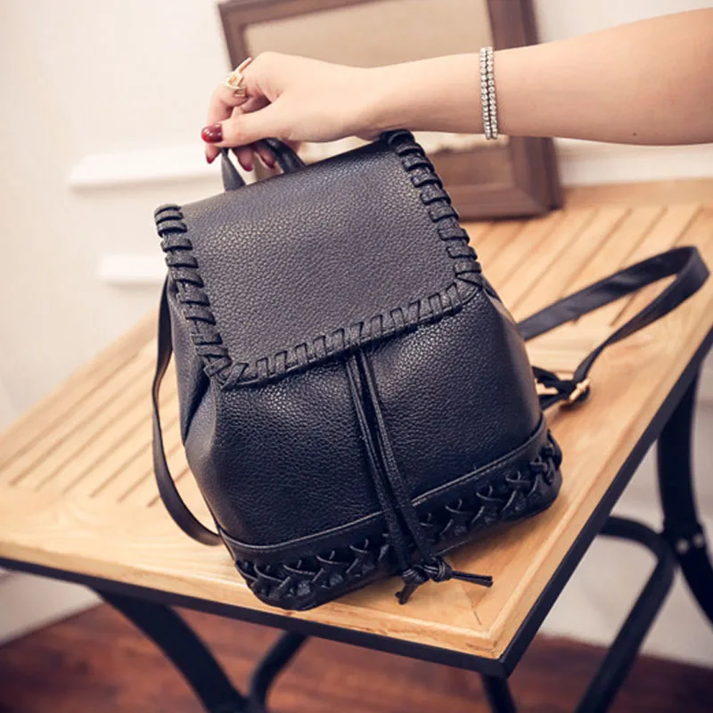 Las chicas lindas cordón Mochila Mini mujeres tejido de la bolsa de cuero de la PU de mochilas bolsas Mochila femenina XA559B
