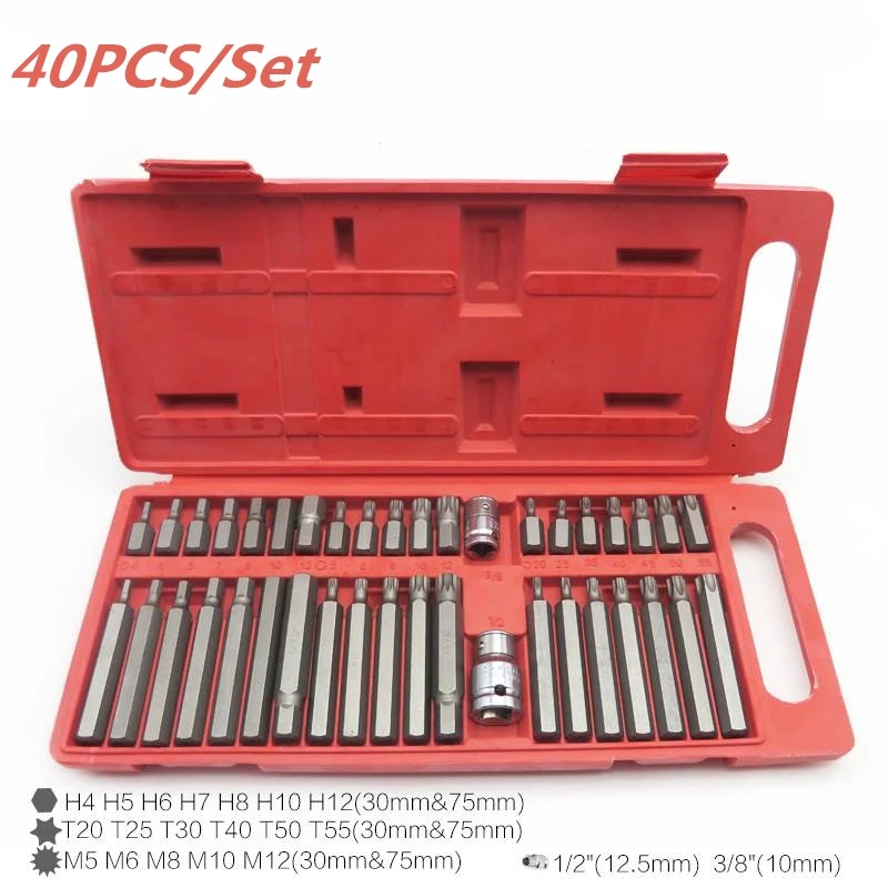 1/2inch 3/8inch Drive 40 Pieces Hex Star Torx Socket Bit Set Tool Kit Qiilu Hex Star Torx Spline Bit Set 1/2inch 3/8inch Drive 40 Pieces Hex Star Torx Socket Bit Set Tool Kit Qiilu Hex Star Torx Spline Bit Set