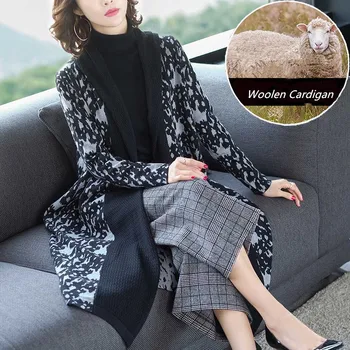 

New Autumn Winter European Brand Women's Wool Cardigan Hooded Overcoat Long Loose Knitted Sweater Trench Coats