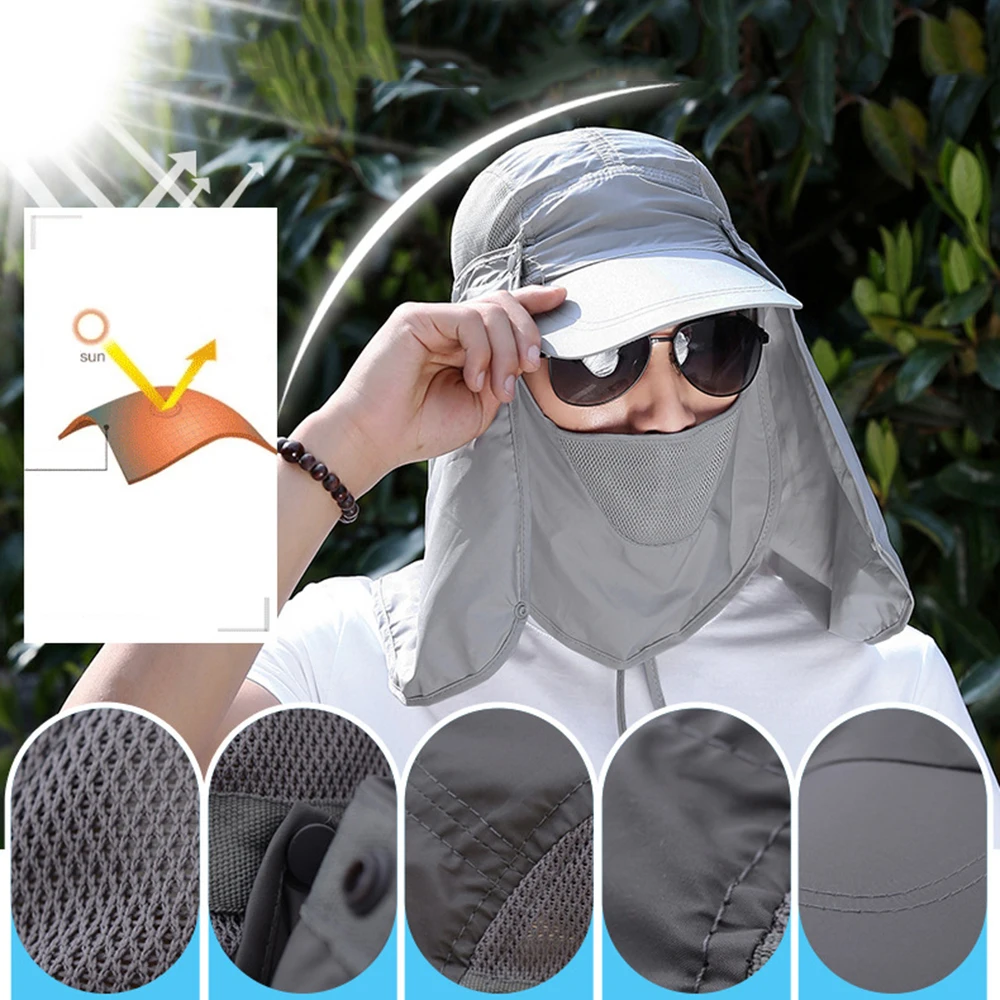 

Men Hiking Caps Full Face Cover Folding Sun Hat UV Protection Adjust Cap Outdoor Yard Garden Working Hat
