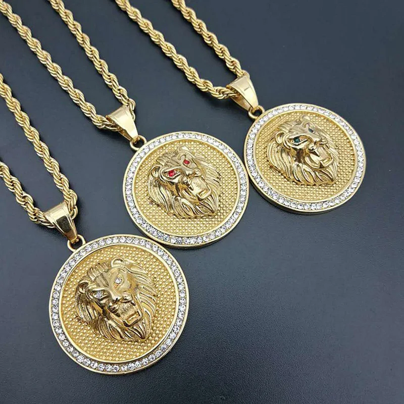 Микро с инкрустацией AAA CZ камень Iced Out Bling ожерелье с подвеской в виде льва 316L нержавеющая сталь мужские Хип Хоп рок ювелирные изделия с 2" золотой цепочкой