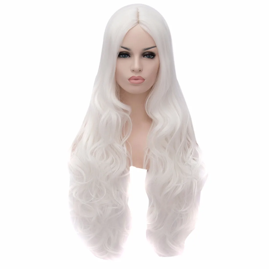 

White Central Parting Women Cosplay Long Curly Wavy Hairstyle Fashion Party Wigs