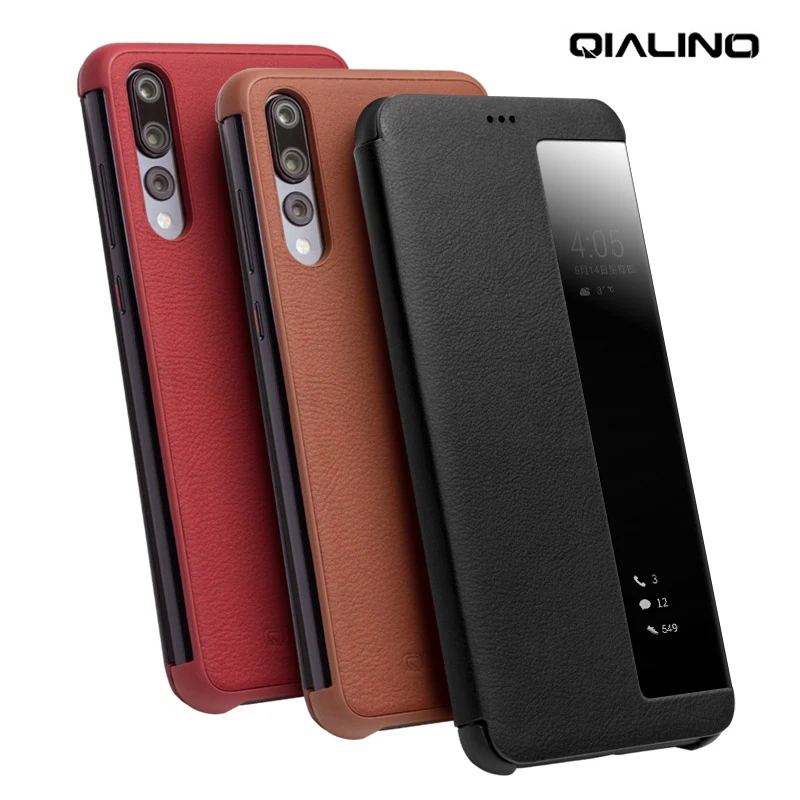 Роскошный чехол QIALINO для Huawei P20 Pro чехол-книжка из натуральной кожи черный сумка