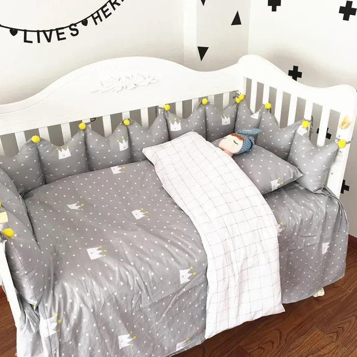 Grey star 3 Pieces Set Crib bed 100 cotton baby Bedding set include