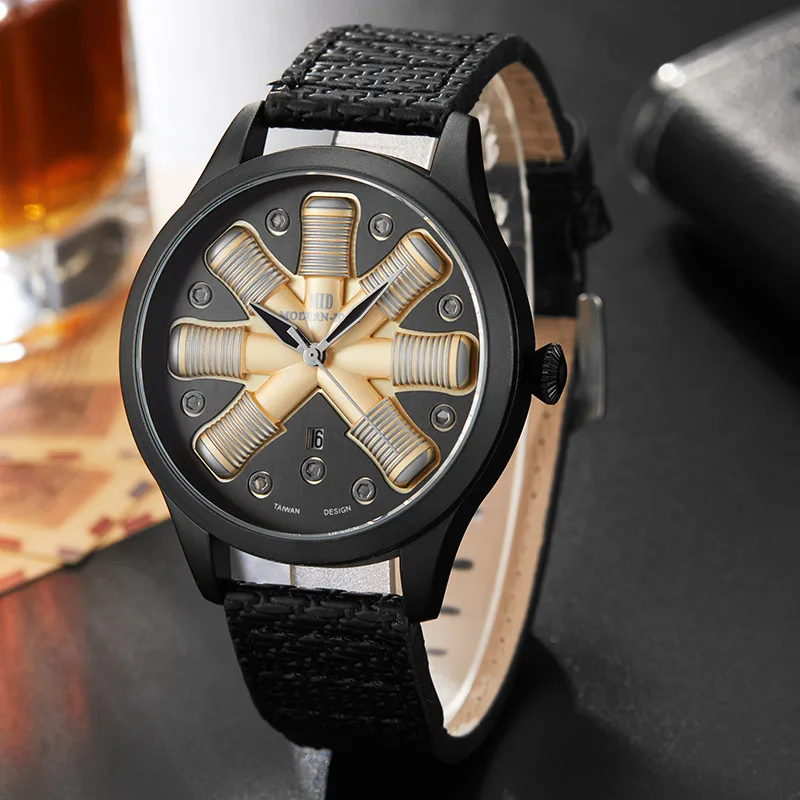 Fashion Pilot Series Mens Watch Aircraft engine Design Clock Business