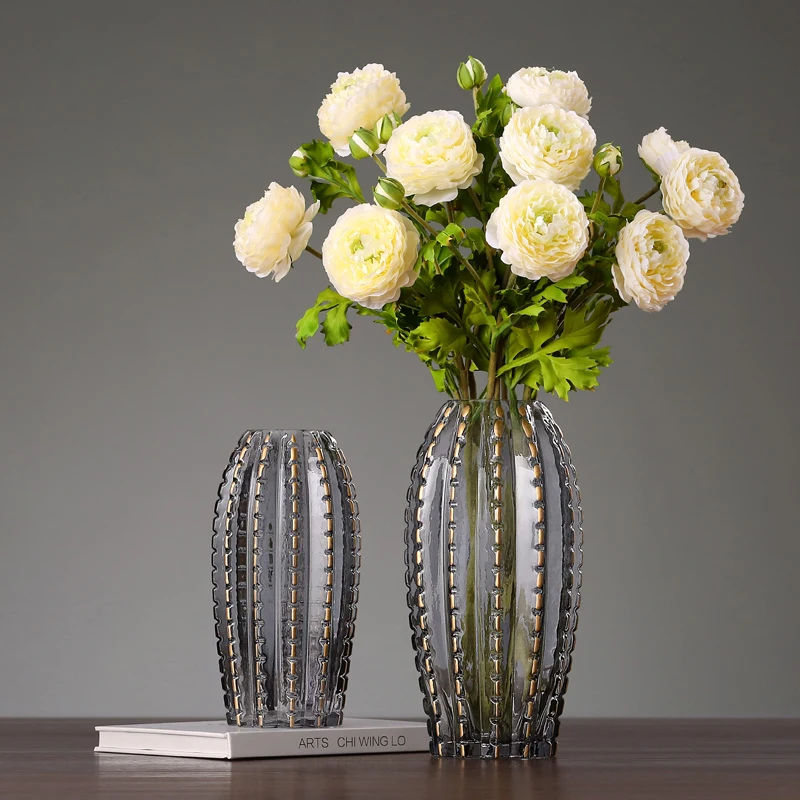 

Europe Grey Point Wide-mouth Vase Hand painted gold Glass Vases hydroponic flower arrangement flower containers home decoration