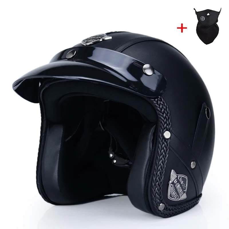 Кожа PU casco moto Винтаж moto rcycle шлем с открытым лицом камуфляж capacetes de moto ciclista vespa кафе гонщик - Цвет: 3