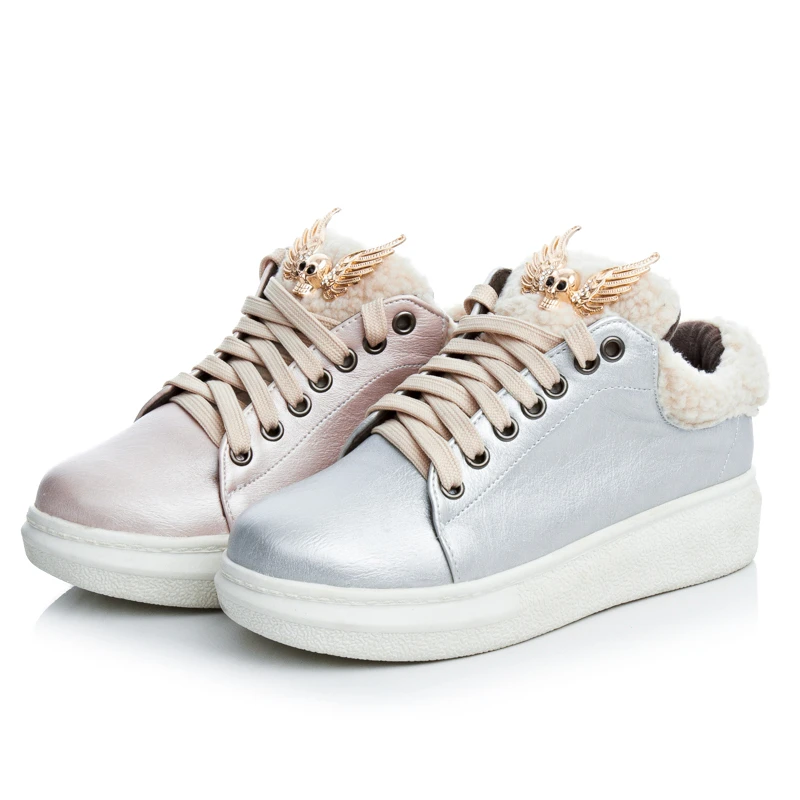 Dropship Big Platform donna Donna Warm Fur 43 Doratasia Brand Winter 33 up Shoes Pink Silver Casual Sneakers Size Lace 2019 qwvxtAO