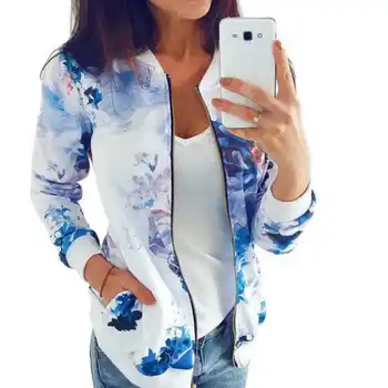 

Floral Printed Autumn Spring Women's Jackets Coat Zipper Long Sleeve Women Thin Coats