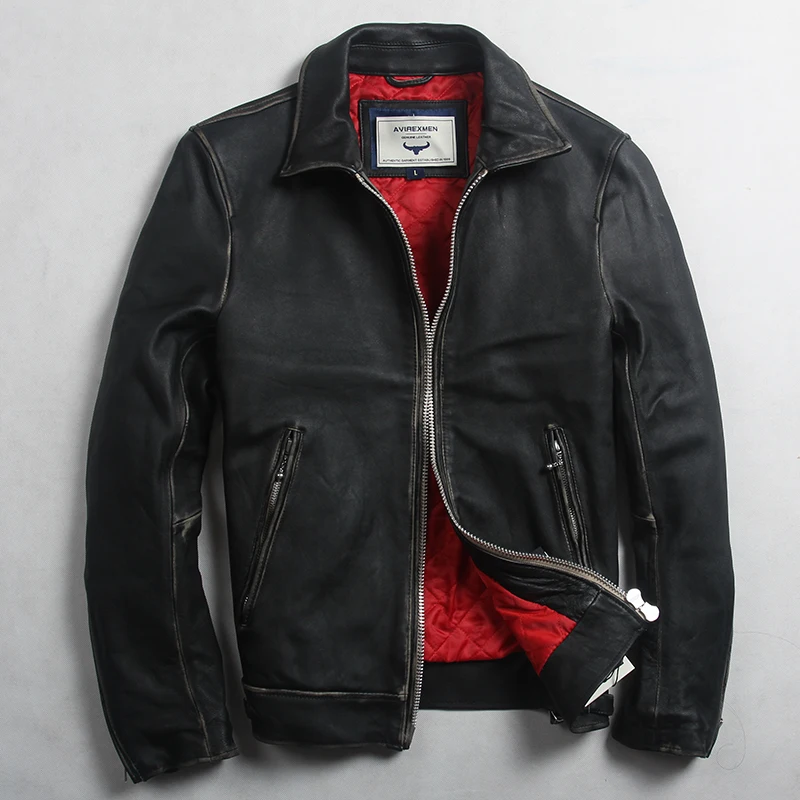 

Avirexmen 2017 men's vintage genuine leather jacket fashion slim fit real leather jacket men spring casual leather coat for men