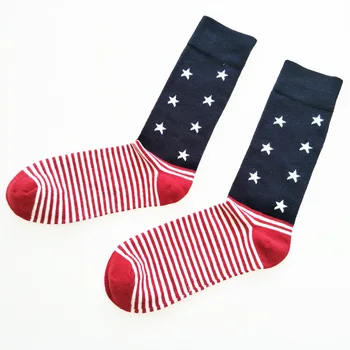 

2018 New Europe and The United States Stars Striped Men's Tube Sweat-absorbent Breathable Cotton Socks