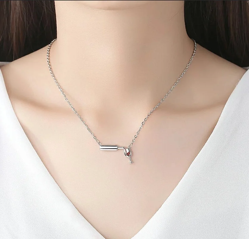 Ожерелье с подвеской из белого золота в форме винного бокала женские ожерелья