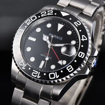 

40mm Parnis Luxury Brand black dial Automatic Dress Men Clock sapphire glass GMT Movement Mechanical relogio masculino Watch