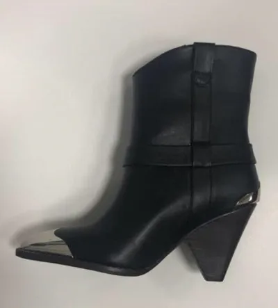 Mcacchi/модные ботинки в байкерском стиле; ботинки на резиновой подошве с каблуком-столбиком; женская обувь из натуральной кожи без шнуровки с заклепками и кисточками - Цвет: as shown in picture
