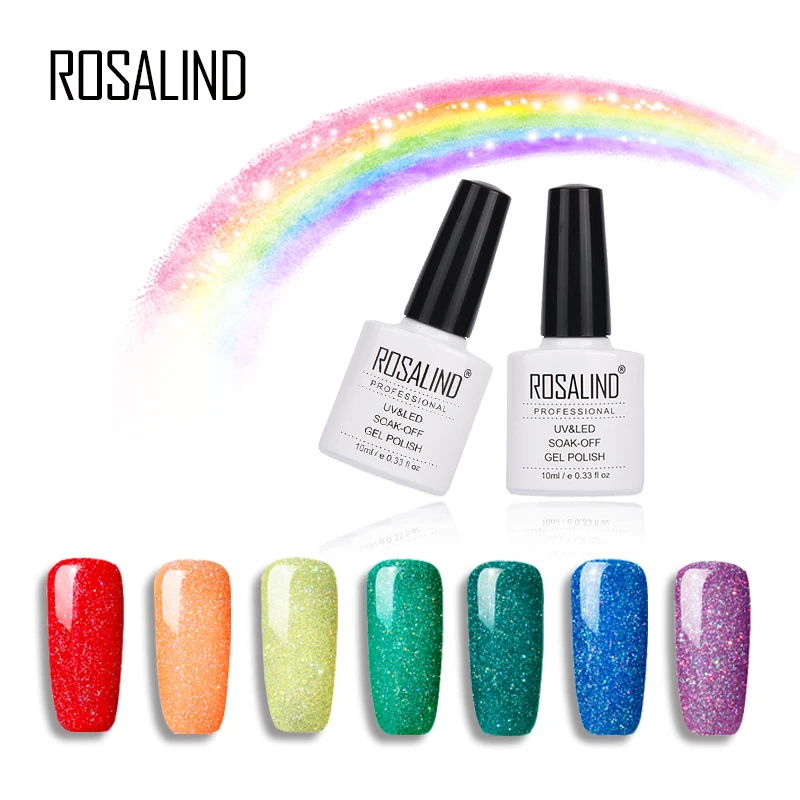 

ROSALIND Gel 1S Rainbow Gel Nail Polish Semi Permanent UV LED Soak Off Colorful Nail Art Glitter Gel Varnish