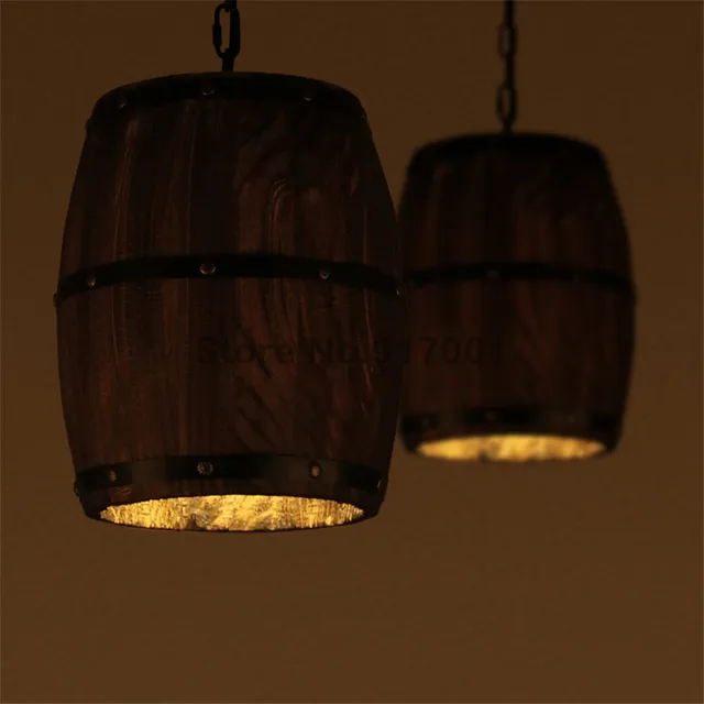 Vintage Loft Style Wooden Barrel Pendant Lamp Bar Vintage Loft Style Wooden Barrel Pendant Lamp Bar Light Restaurant Decorative Lamps