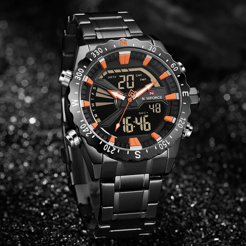 

NAVIFORCE Quartz Wristwatches Top Brand Luxury Mens Watches Sport Watch Men Clock Dual Display LED Digital Relogio Masculino