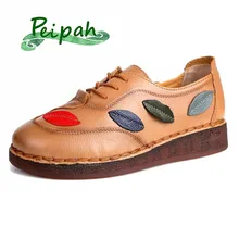 PEIPAH/женские кроссовки ручной работы в стиле ретро из натуральной кожи; женская обувь на плоской подошве; повседневные женские туфли-оксфорды; tenis feminino