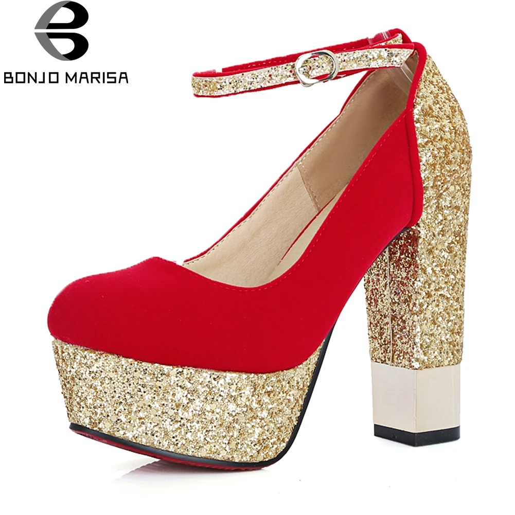 

BONJOMARISA 2020 Spring Autumn Super High Heels Glitters Party Wedding Pumps Women Shallow Patchwork Platform Shoes Woman