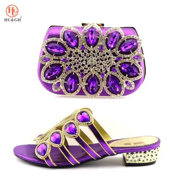 

Purple Color 2019 African Shoe And Bag Set In Pu Leather Italy High Heels Women Shoes And Bag To Match For Fashion Wedding Party