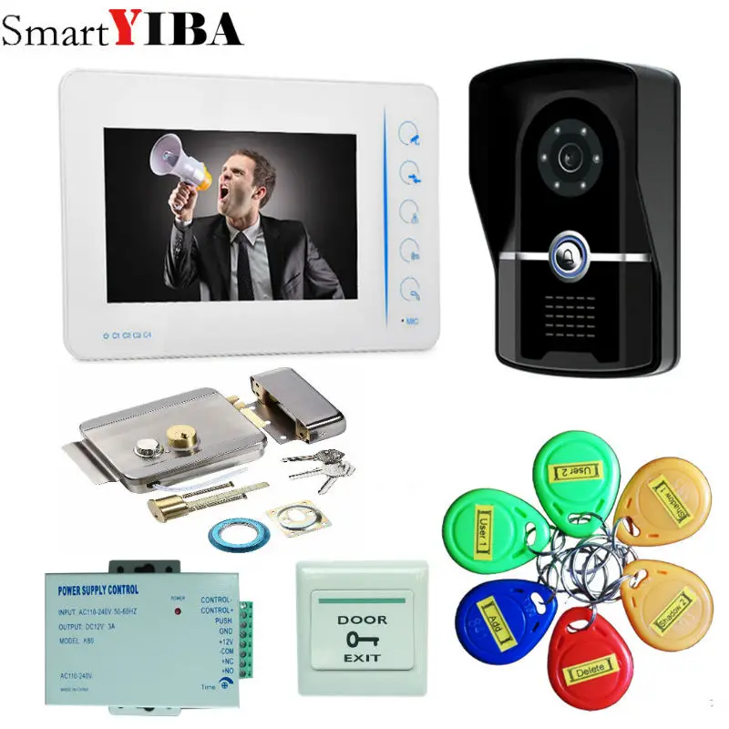 

SmartYIBA 7 Inch LCD Video Door Phone Doorbell Intercom Kit 1-camera 1-monitor Night Vision with IR-CUT HD 1000TVL Camera