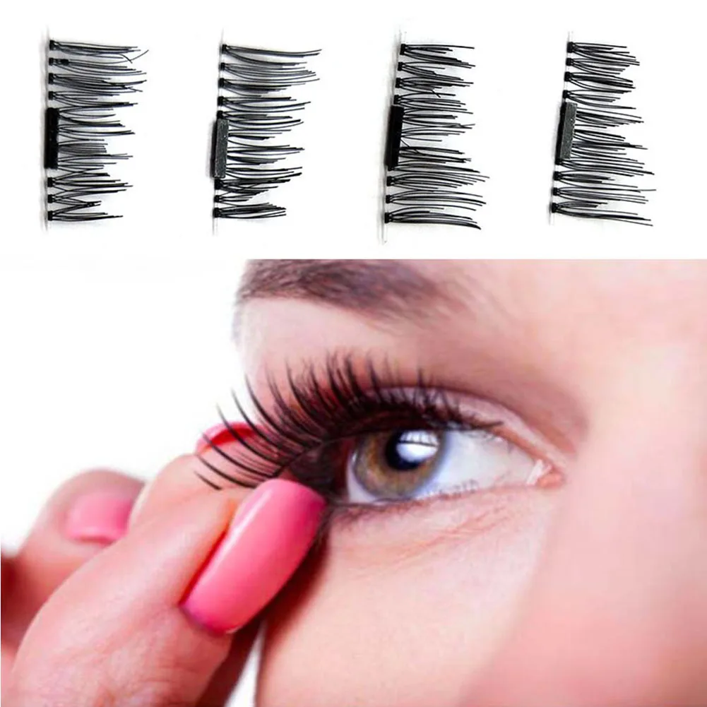 

1 Pair/ 4Pcs 3D Magnetic False Eyelashes Soft Natural Real Handmade Eyelash Extension Makeup Beauty Tools Kit Set Accessories