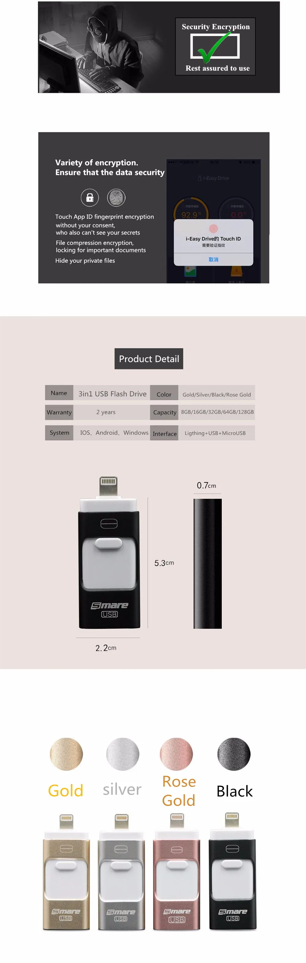 Smare 3в1 128 Гб 64 ГБ 32 ГБ металлический USB OTG iFlash накопитель HD USB флеш-накопители для iPhone для iPad для iPod и Android телефона