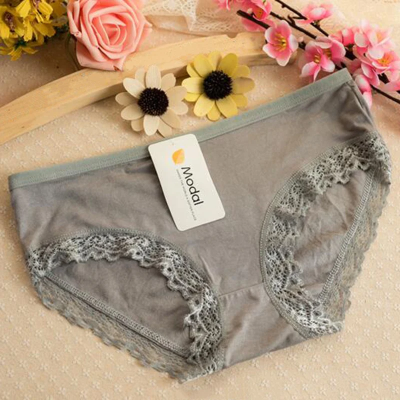 New Soft Solid Lace Modal Women Briefs Elasticity Panties Underwear Candy Color Bamboo Fiber
