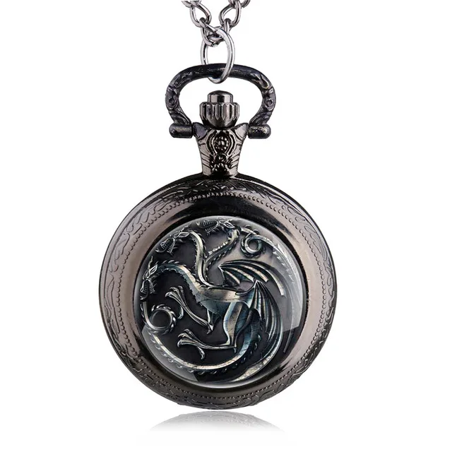 Винтажный Дом Таргариен бронзовые Кварцевые карманные часы кулон ожерелье мужские женские рождественский подарок - Цвет: 1