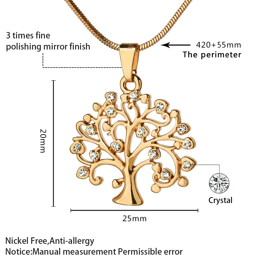 Маленькие стразы, дерево жизни, кулон, ожерелье для женщин, золотой кристалл, колье, ожерелье, модное ювелирное изделие, бижутерия, подарки на свадьбу, вечеринку