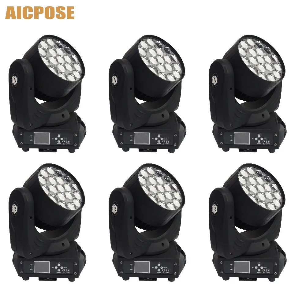 6 шт./лот 19x15 Вт Led RGBW 4in1 Zoom Light Moving Head с функцией управления кругами для вечеринки