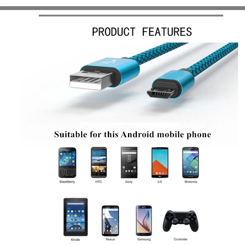 Кабель Micro usb для быстрой зарядки Samsung galaxy j4 j5 j6 j7 j8 honor 7a pro Nokia 3 5 Oukitel C8 нейлоновый