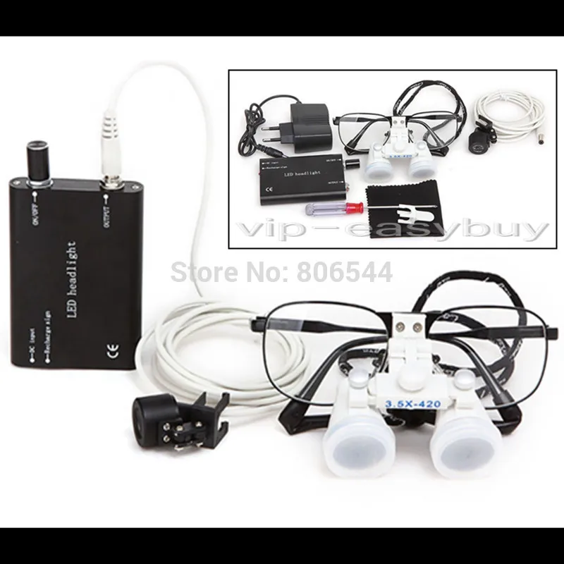 

2017 New Dental Binocular Loupes 3.5X 420mm Optical Glass Loupe + LED Head Ligh Lamp HOT LK08