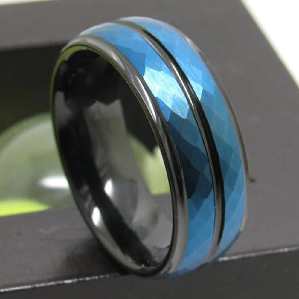 Женские Мужские кольца черного и синего цвета, Карбидное вольфрамовое кольцо с канавками, обручальное кольцо, комфортное кольцо, Подарок на годовщину