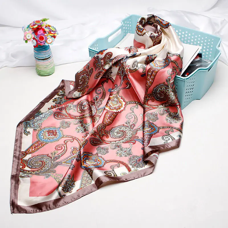 FURTALK 90*90 см роскошный бренд женский атласный шелковый шарф женский европейский стиль с принтом на голову квадратные шарфы летние шали для дам - Цвет: 29