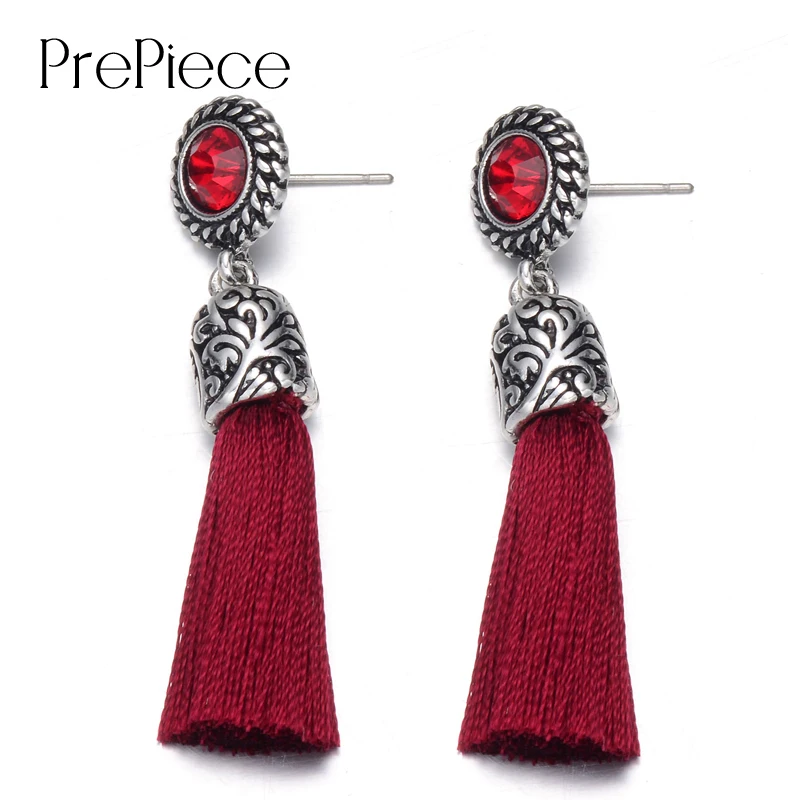 PrePiece Carved Design Brincos Anti-silver Color Alloy Long Ribbon Dangle Tassel Earrings New Ethnic Jewelry for Women PE0273 | Украшения и