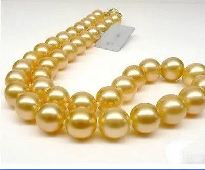 

HOT## Wholesale >>> 2015 NEW GENUINE Huge 18" Round 10-11mm south sea golden pearls Necklace 14KGPGold