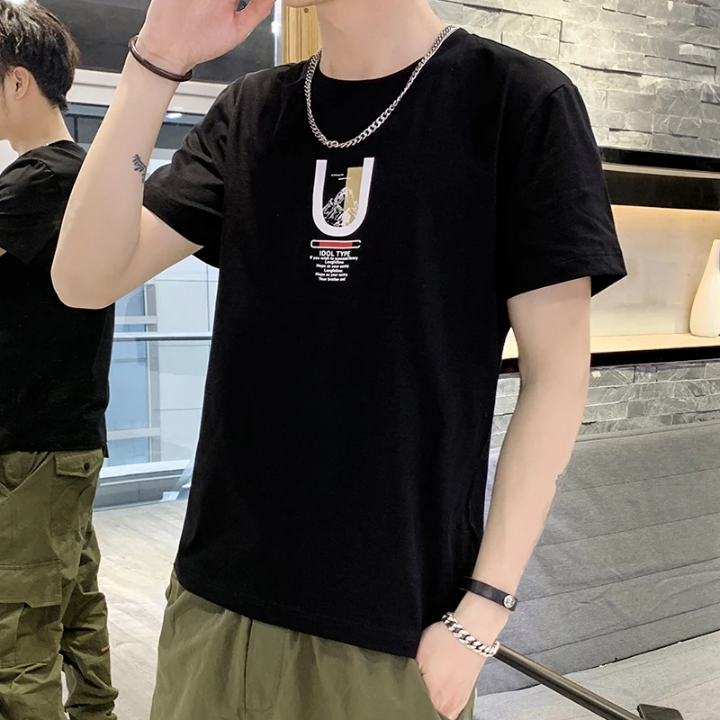 

Streetwear Male T-Shirt Trends Printing Men's T-Shirts Large Sizes O-Neck Summer Black White Beige Man's Short-Sleeved T-Shirt