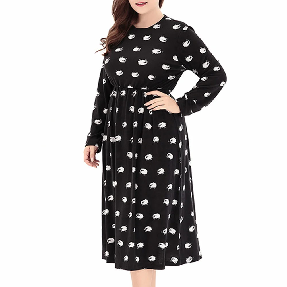 

Floral Print Plus Size 5XL 6XL Dress Women O Neck Long Sleeve Knitted Casual Fit and Flare Midi Dresses Female Clothing Autumn