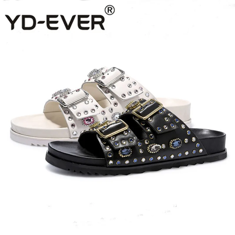 

Fashion Casual Woman Slippers Open Toe Rhinestone Diamond Rivet Thick Bottom Flat Sandals Women Gladiator Sandals#45
