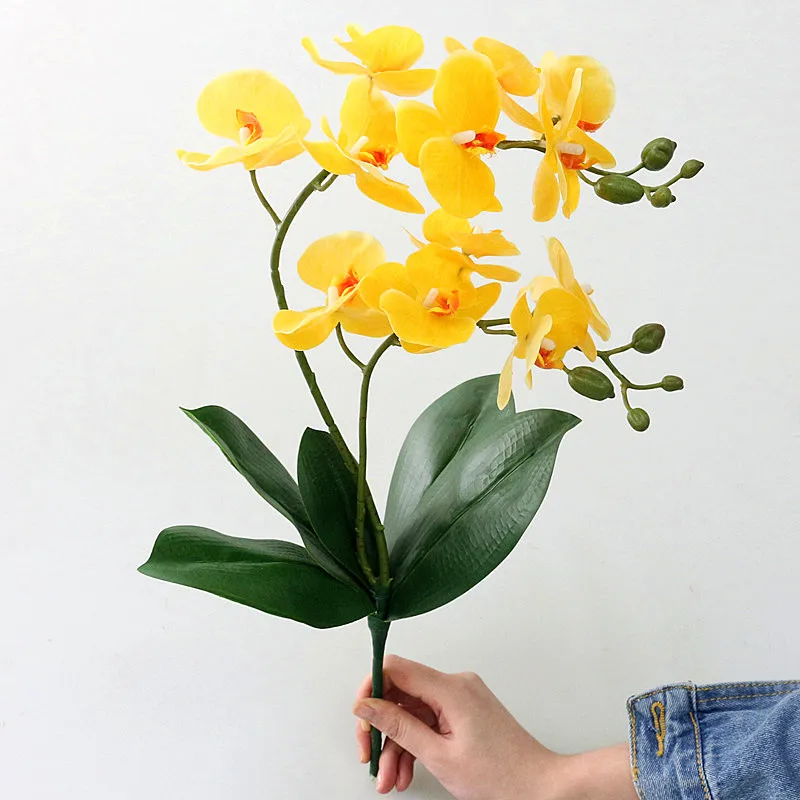 Flone Artificial With Leaves Butterfly Orchid Flower Real Touch Leaves Flowers Simualtion Plants Wedding Home Office Party Decor (2)