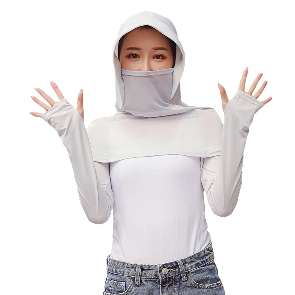 

Grenadine Summer Sun Mask Face Cover Sun Protection Cap Breathable Solid Color Neck Outdoor Anti-UV Three-Piece