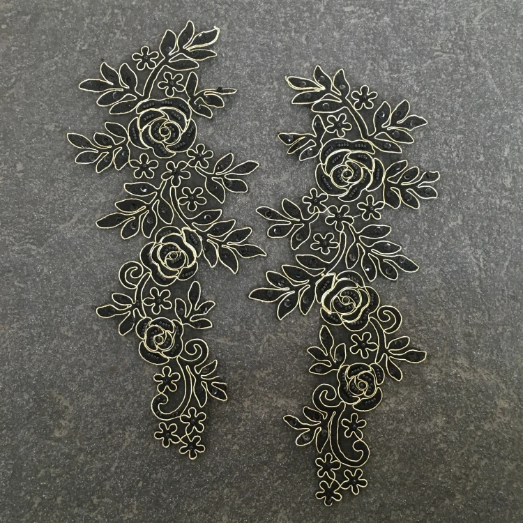 

black flower Beaded Sequins lace patches for clothes,fabric applique embroidery patch,patches for clothing parches para la ropa