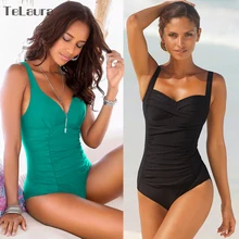 Слитный купальник для женщин, плюс размер, купальник для женщин, Одноцветный купальник, винтажный Монокини, боди, пляжная одежда, ретро купальник