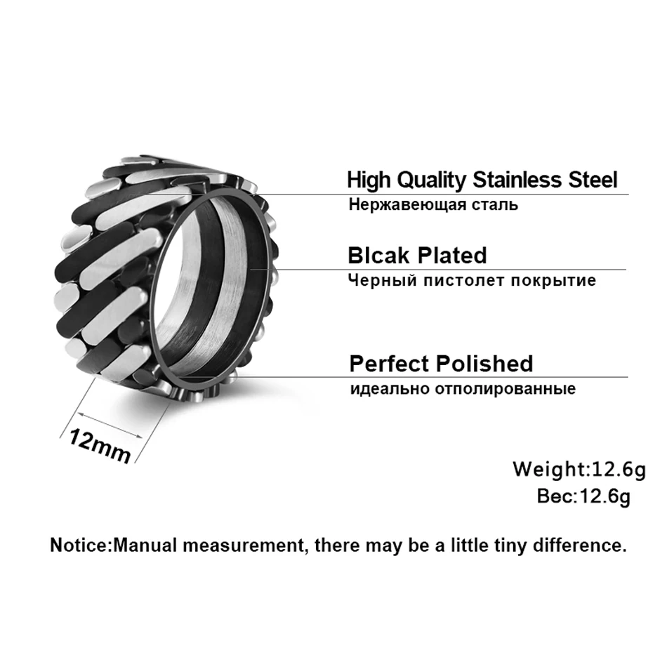 ORSA JEWELS Stainless Steel Rings For Women Personalized Design Punk Style Surface Width 12 MM Men Band Party Jewelry GTR37
