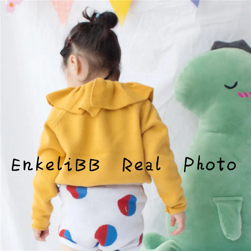 EnkeliBB/милый Однотонный свитер с воротником и рюшами детский зимний теплый свитер Топы с длинными рукавами в Корейском стиле для маленьких девочек - Цвет: Orange